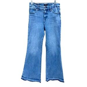 Express women’s jeans 70s flare medium wash denim raw hem 27 shirt boho hippie